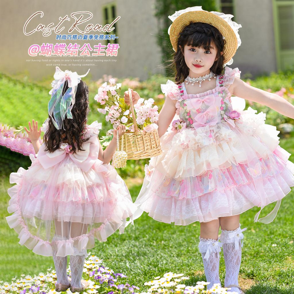 Lolita Girls' Princess Dress Summer New Flower Fairy Dress Children's Super Fairy Monet Garden Birthday Dress