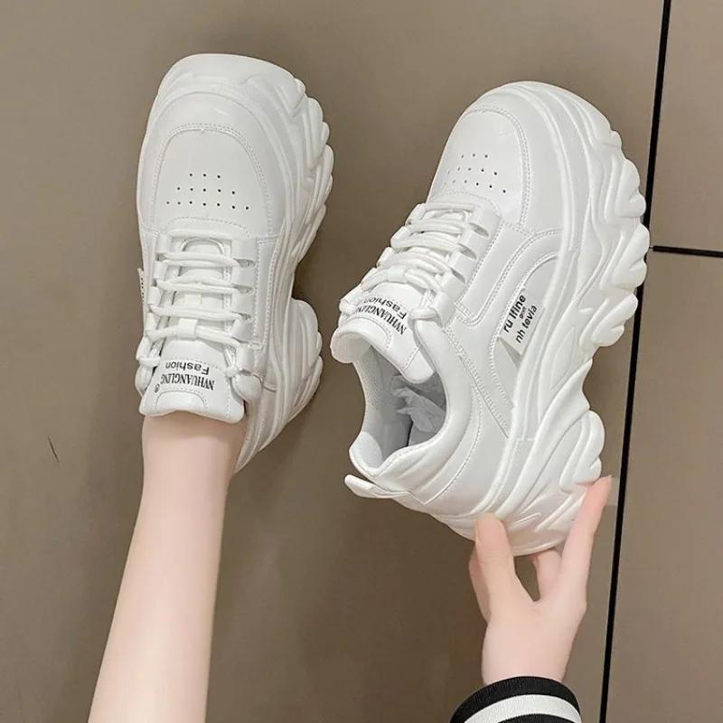 Chunky Sneakers 2025Autumn Solid Color Fashion PU Leather Casual Shoes Height Increased Platform Vulcanize Shoes Tenis De Mujer