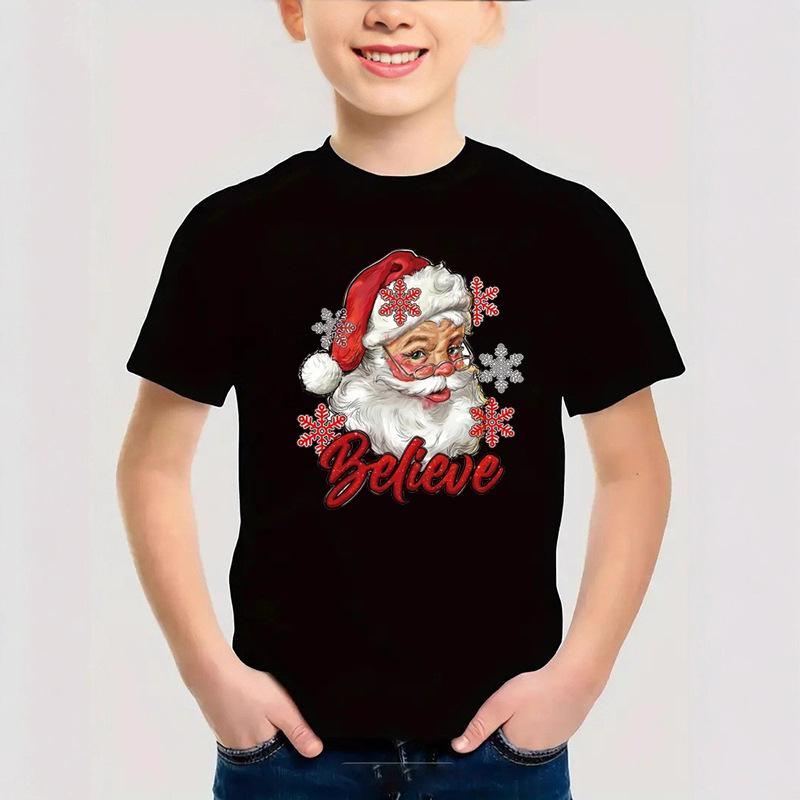 Summer Round Neck 3D Christmas Themed Printed Top Fashionable Casual Short Sleeved Children's Boy T-shirts