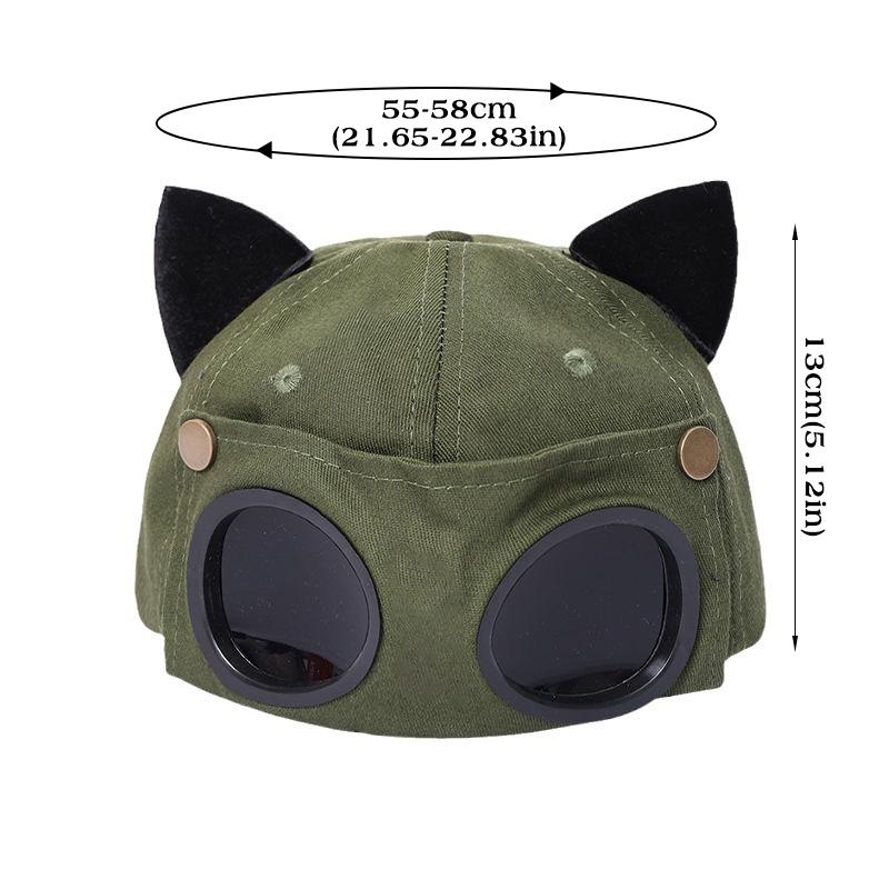 Cute Cat Ears Baseball Cap For Women Funny Sunglasses Aviator Snapback Sun Hat Solid Color Hip Hop Peaked Hats