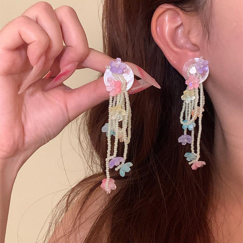 Clear Blue Resin Flower Earrings: Sea Salt Breeze Style for Summer Seaside Vacations