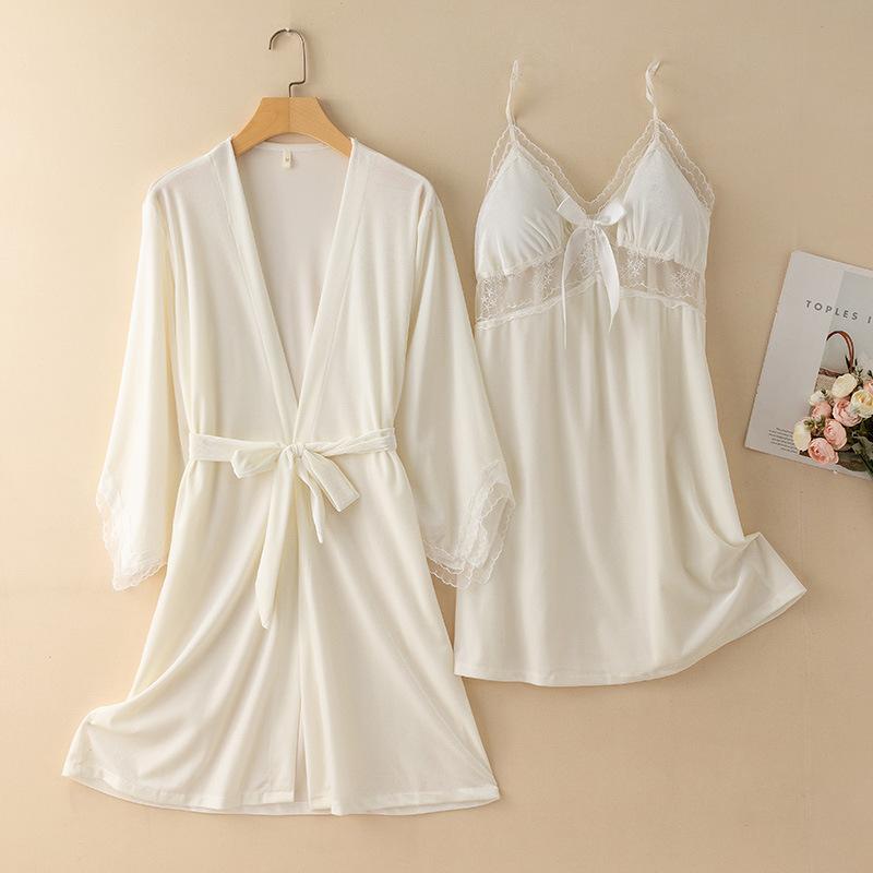 New Autumn Velvet Pajamas Two-piece Robe Set Feminine Lace See-through Robe Bathrobe Casual Velvet Home Clothes