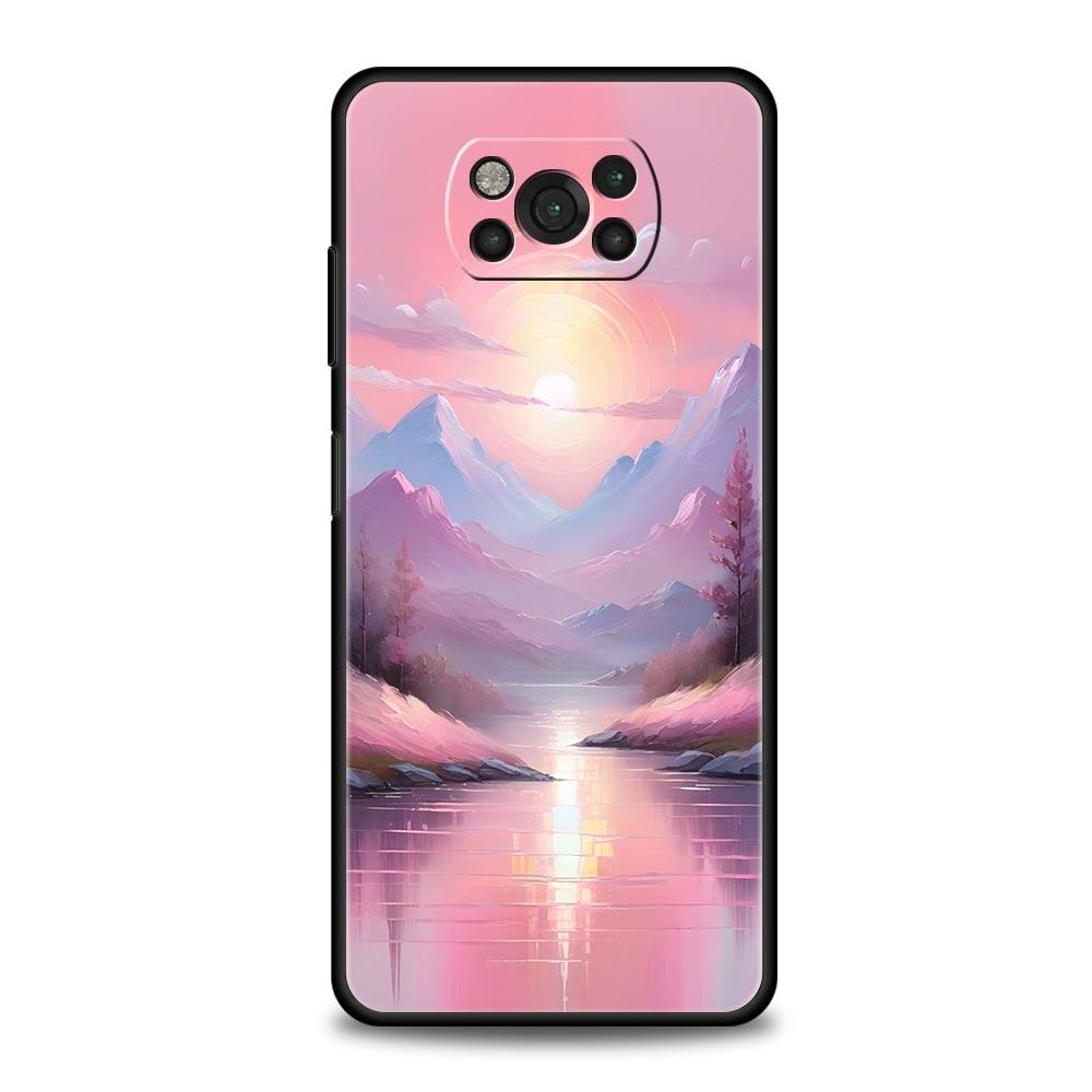 Pink Sunset Mountain Phone Case Cover  for Xiaomi Poco F7 Ultra F6 F5 F4 F3 X6 X5 X4 X3 NFC C51 C55 M4 GT 5G Soft TPU Shell Bags