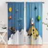 2PCS Outer Space Galaxy Rocket Cartoon Pattern Background Printed Curtains   Non Porous Curtains   Reference Bedroom   Office