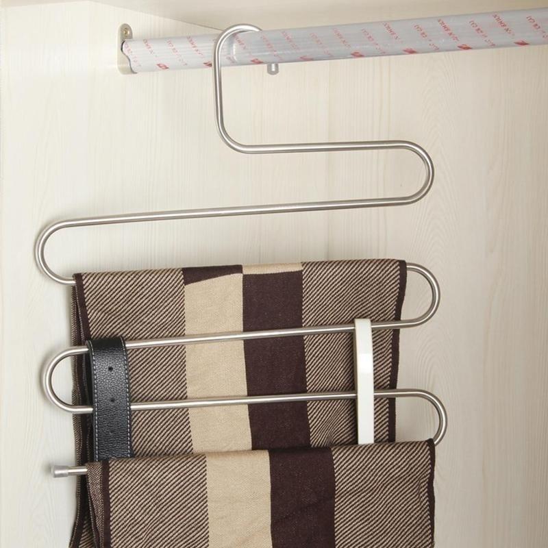New 5 Layers Stainless Steel Trousers Hanger Pants Clothes Holder Rack S Shape