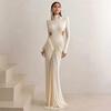 European and American Style Autumn New Women's Clothing Temperament Solid Color Turtleneck Long-sleeved Pleated Backless Slim Dress