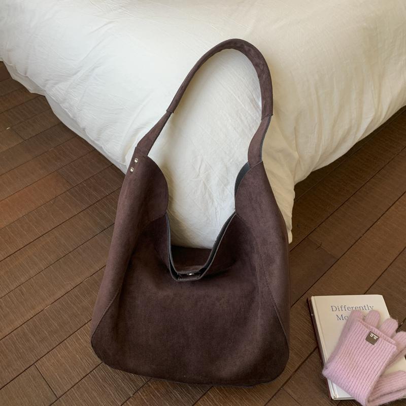 Suede Hobo Bag with Open Top Design Large Capacity Everyday Fashion Shoulder Bag