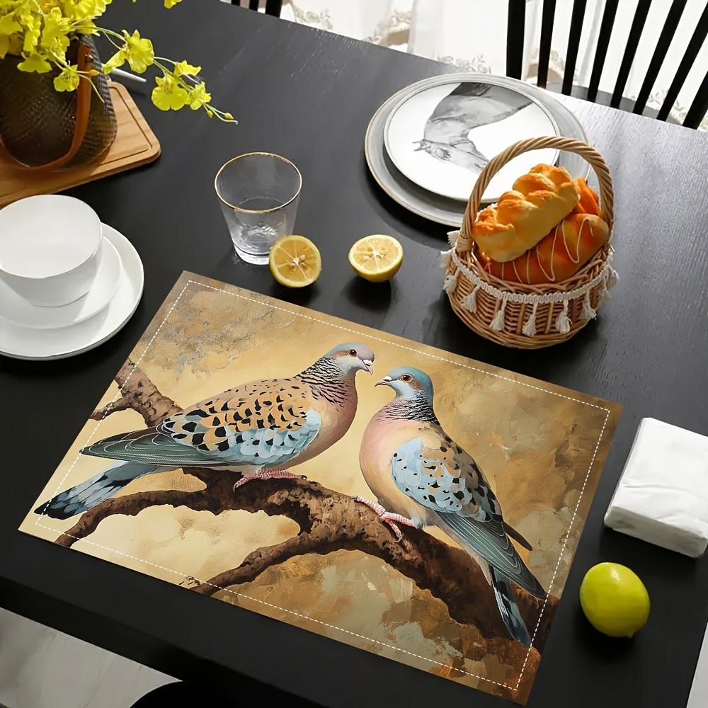 4pcs Placemats Set with Dove Perch Design, 12x18 Inches, Suitable for Kitchen and Dining Room Decor, Home Decoration, Family Dinner Table, Party Decor