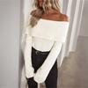 Women Sweater Off Shoulder Long Sleeve Solid Color Knitting Tops Slim Fit Asymmetric Design Pullover Tops Knitwear