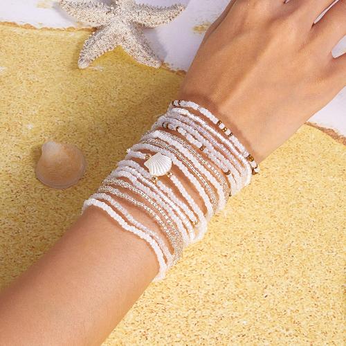 European American Fashion Bohemian Layered Beaded Bracelets Elastic Ethnic Bracelets for Women Female Bangle Bracelet