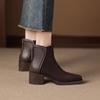Krazing Pot Cow Suede Nubuck Winter Round Toe Modern Boots Med Heels Zipper Patch Work Women Ankle Boots