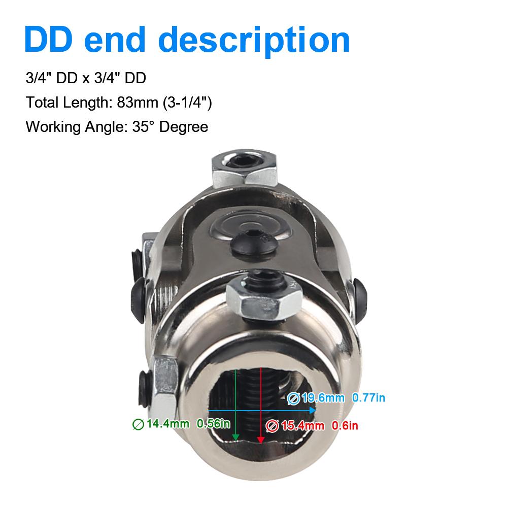 For BMW Ford 3/4" DD x 3/4" DD Nickel Plating Single Steering Shaft Universal U Joint Car Accessories Total Length 83mm (3-1/4")