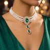 Retro Micro Inlaid Rhinestone Imitation Pearl Choker for Women Luxury Crystal Water Drop Pendant Necklace Party Wedding Jewelry