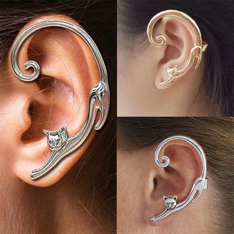 Süßes Tier für Katzenohr-Manschettenohrringe Kätzchen Clip-On Ohrstecker Wickelohrringe Schmuck für Damen und Mädchen Party-Accessoire