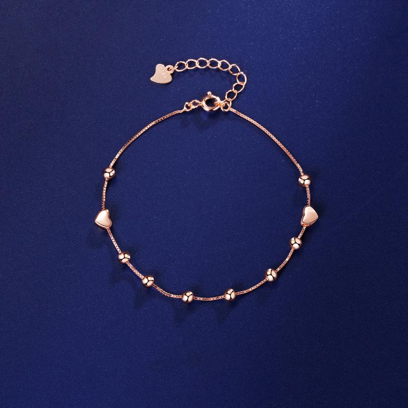 S925 Sterling Silver Heart Bracelet, Korean Niche Design, Luxury Ins Style, Versatile Women s Round Bead Bracelet. 925 Silver