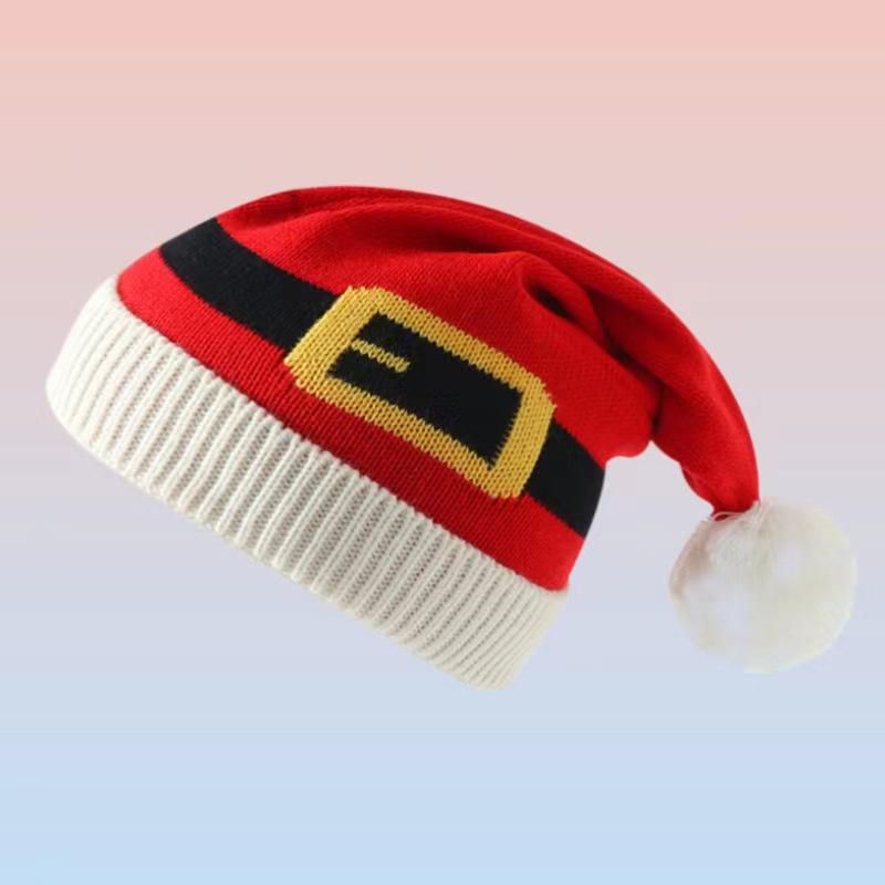 Custom Winter Santa Hats Print Embroidery Logo Warm Black Blue Red Green Christmas Cap Pom-pom Fabric Feature Common