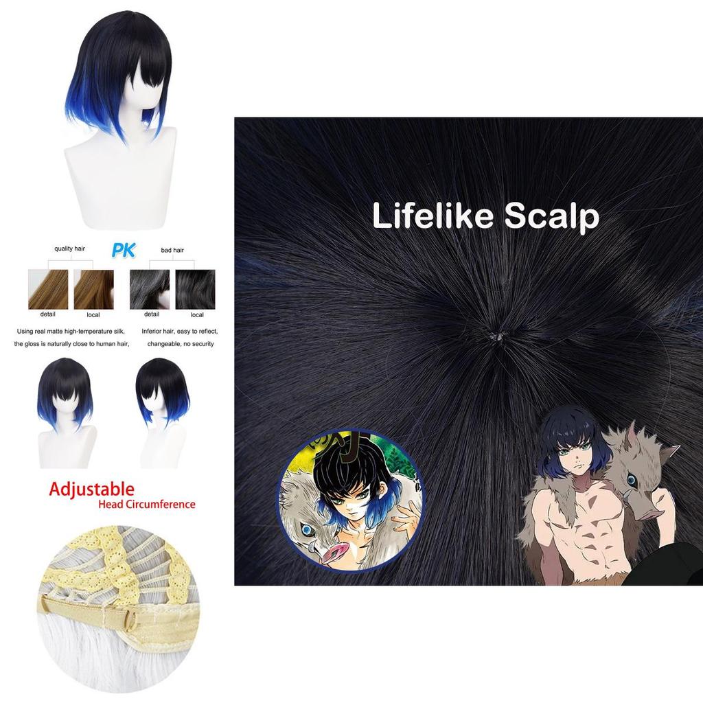 Demon Slayer Hashibira Inosuke Wig Soft And Heat-resistant Synthetic Silk Fiber For Cosplay Halloween Carnival And Comic Con