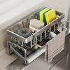 Kjøkkensvampholder Rustfritt stål Vaskavløpsstativ Såpeavløp Håndklestativ Hylle Organizer Baderom Oppbevaringstilbehør