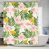 Tropical Paradise Shower Curtain Pink Flamingos Green Palm Leaves Bath Decoration Waterproof Fabric Shower Door Cover Bathroom D