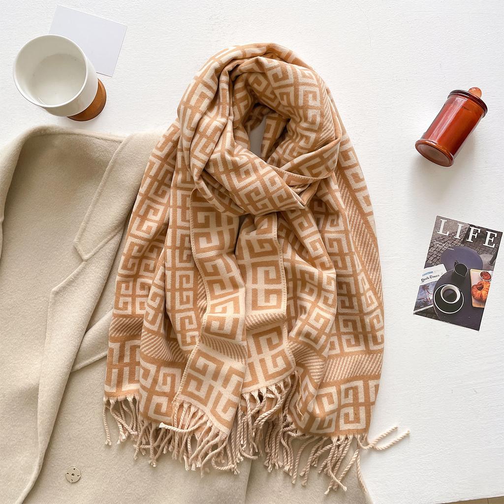 Autumn and winter classic geometric paper pattern imitation cashmere jacquard thick scarf women's high-end sense versatile scarf warm large shawl