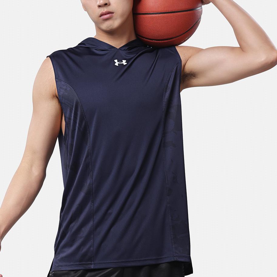 Under Armour Solid Color Simple Brand Logo Print Casual Breathable Sleeveless Vest Men tops Navy-Blue 24500001-409