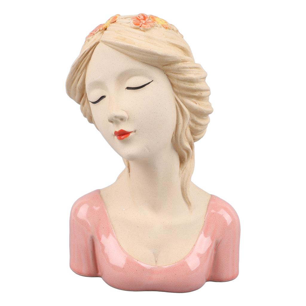Modern Ceramic Face Vases Decorative Modern Style Shy Girl Flower Lady Head Vase for Unisex Plants Lover Pink