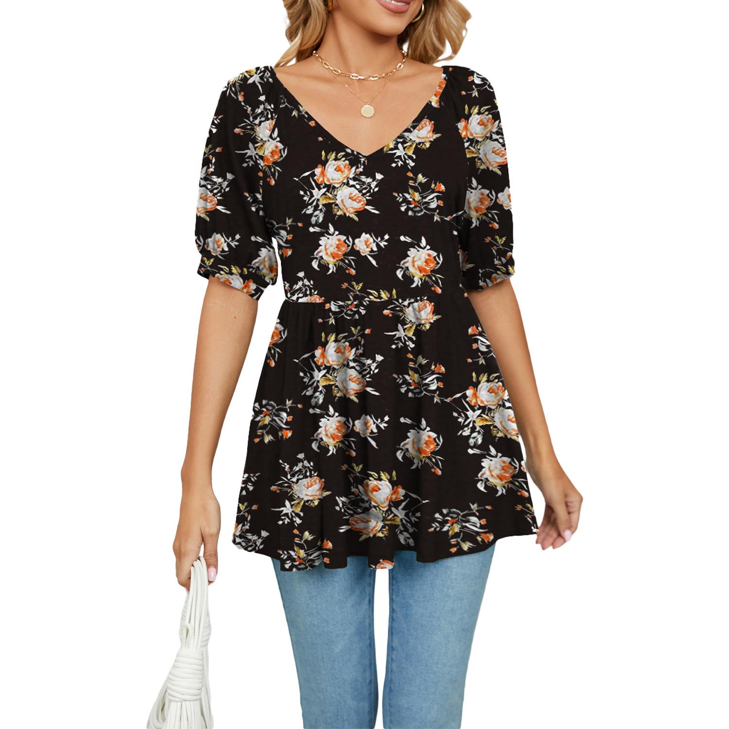 

Летняя женская футболка с v-образным вырезом и принтом, корсетные топы с короткими рукавами и пузырьками 2XL