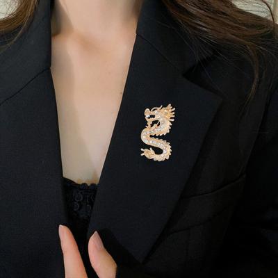 Yousheng Rhinestone Dragon Brooch Pin for Women Chinese Zodiac Dragon Brooch Collar Pin Fashion Clothing Coat Jewelry Party Accessories