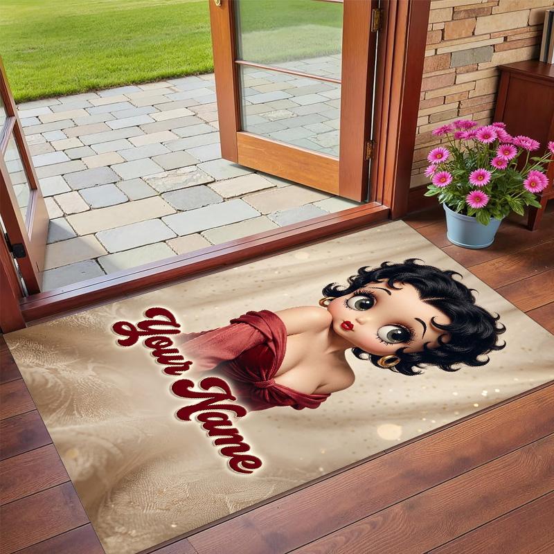 Crystal Velvet Rug Custom Name Text, Soft Non Slip Floor Mat Home DecorBetty Boop