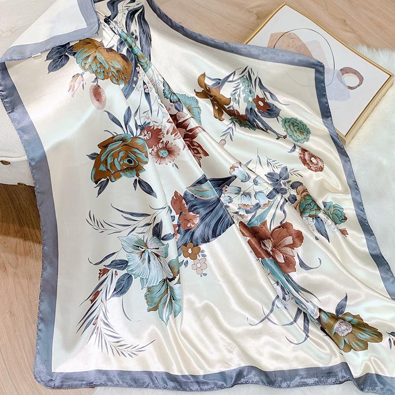 Luxury Brand Foulard Neckerchief Shawl Wraps Print Silk Satin Scarf Square Women Muslim Hijab Elegant Headband Bandana