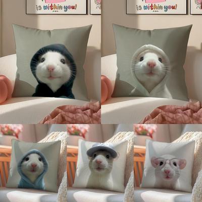 Kwaii Anime Cute Mouse Cushion Cover Pillowcase Short Plush Invisible Zipper Room Sofa Cushion Cover