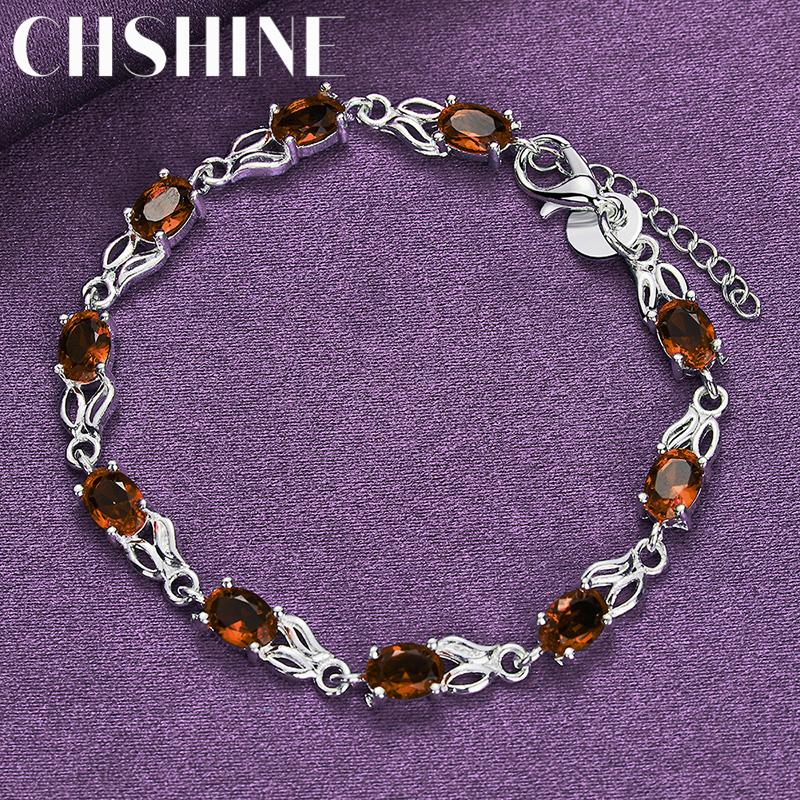 

CHSHINE Браслет-цепочка из стерлингового серебра 925 пробы с красным кристаллом для женщин, свадебная вечеринка, модная бижутерия 20cm