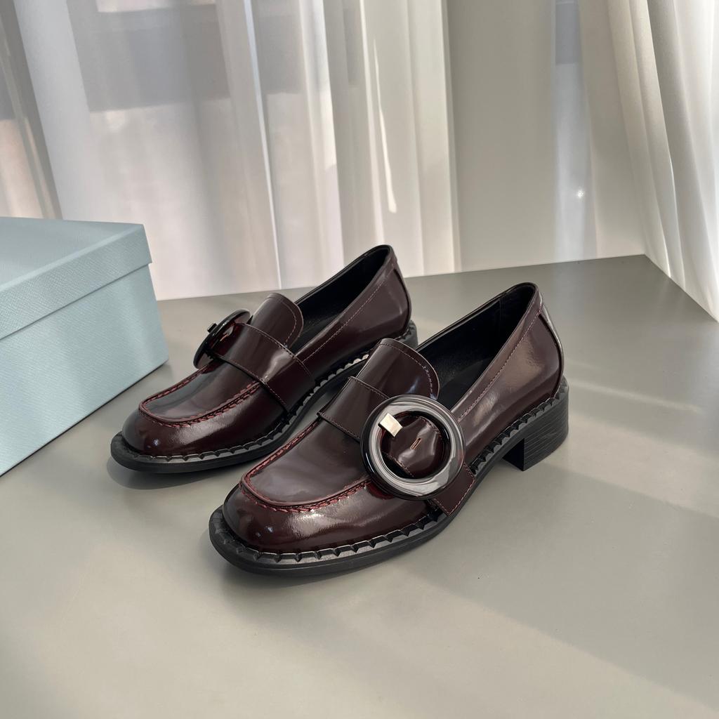 Platform British style belt buckle loafers round head lazy one pedal thick heel small leather shoes single shoes