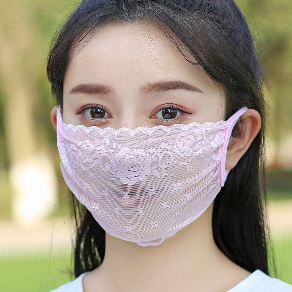 Solid Color UV Protection Mask For Women Outdoor Face Cover Face Shield Sunscreen Mask Lace Mask