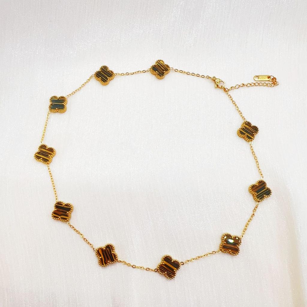 Double Sided Titanium Steel Clover Bracelet Necklace Ring Earrings Women's Non Fading Set Jewelry