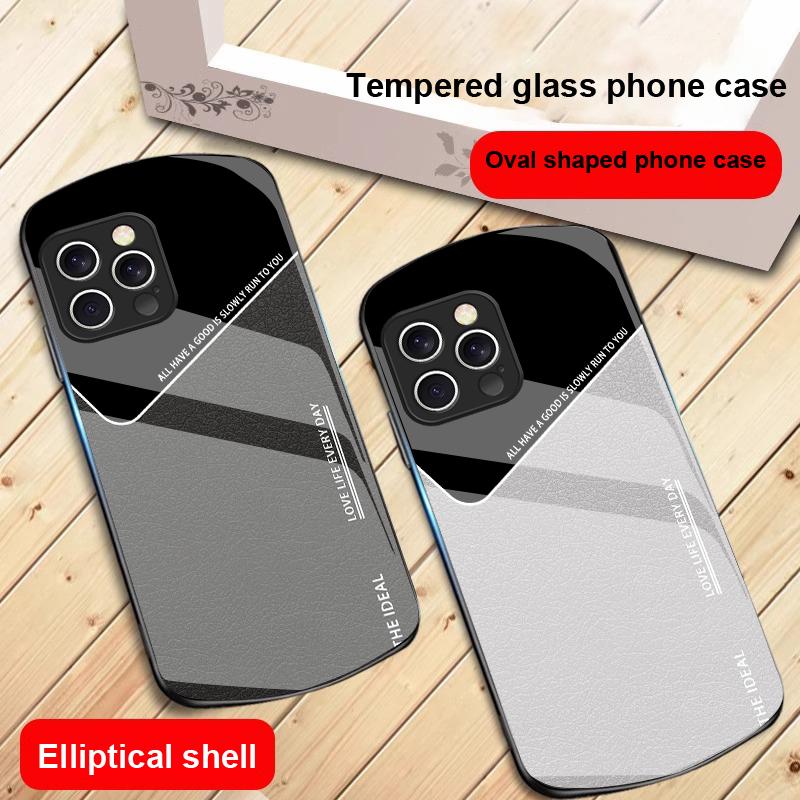 Leder-Gitterelement für iPhone 16 Pro Max 15 Pro 14 13 12 Mini 11 XS Max XR 7 8 Plus SE 2022 Elliptische Glas-Handyhülle