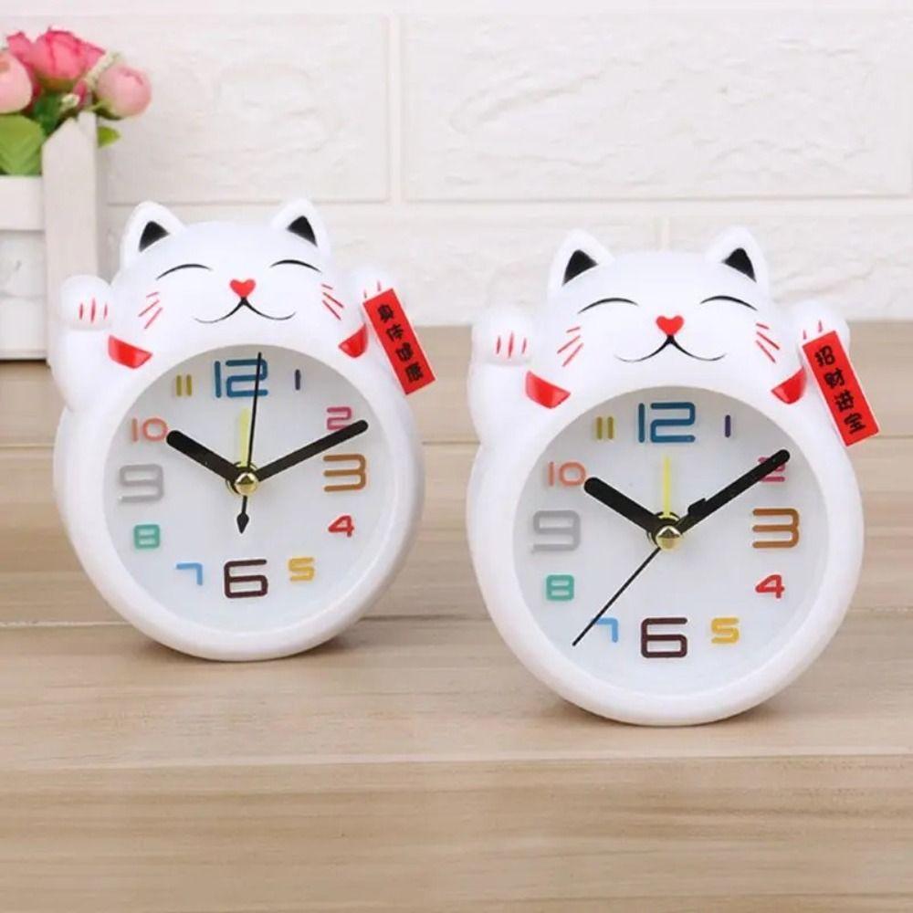 Creative Kids Alarm Clock Cartoon Table Clock Cat Desktop Decoration Lucky Cat Alarm Clock  Student