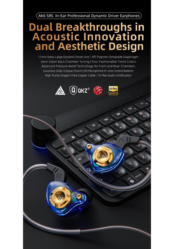 QKZ AK6 SRS In-Ear HiFi Earphones with Dynamic Drivers, Heavy Bass, In-line Control, and Wired for Sports