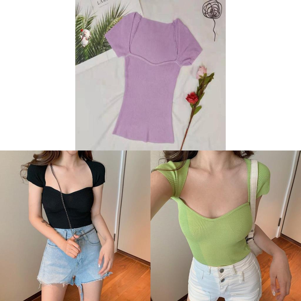 Womens Short Sleeve Knit Top With Splicing Design For Summer Casual Wear