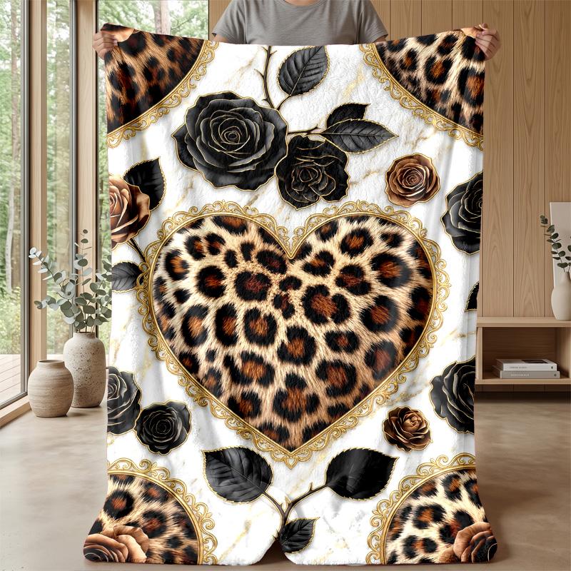 Leopard Heart Luxury 2 Theme Blanket Lightweight Warm Flannel Blanket Decorative Throw Blanket for Home Decoration