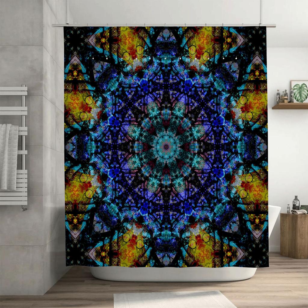 Unique Blue Yellow Shower Curtain Waterproof Fabric Bath Decorations Print Decorative Customizable Waterfall Design For Bathroom