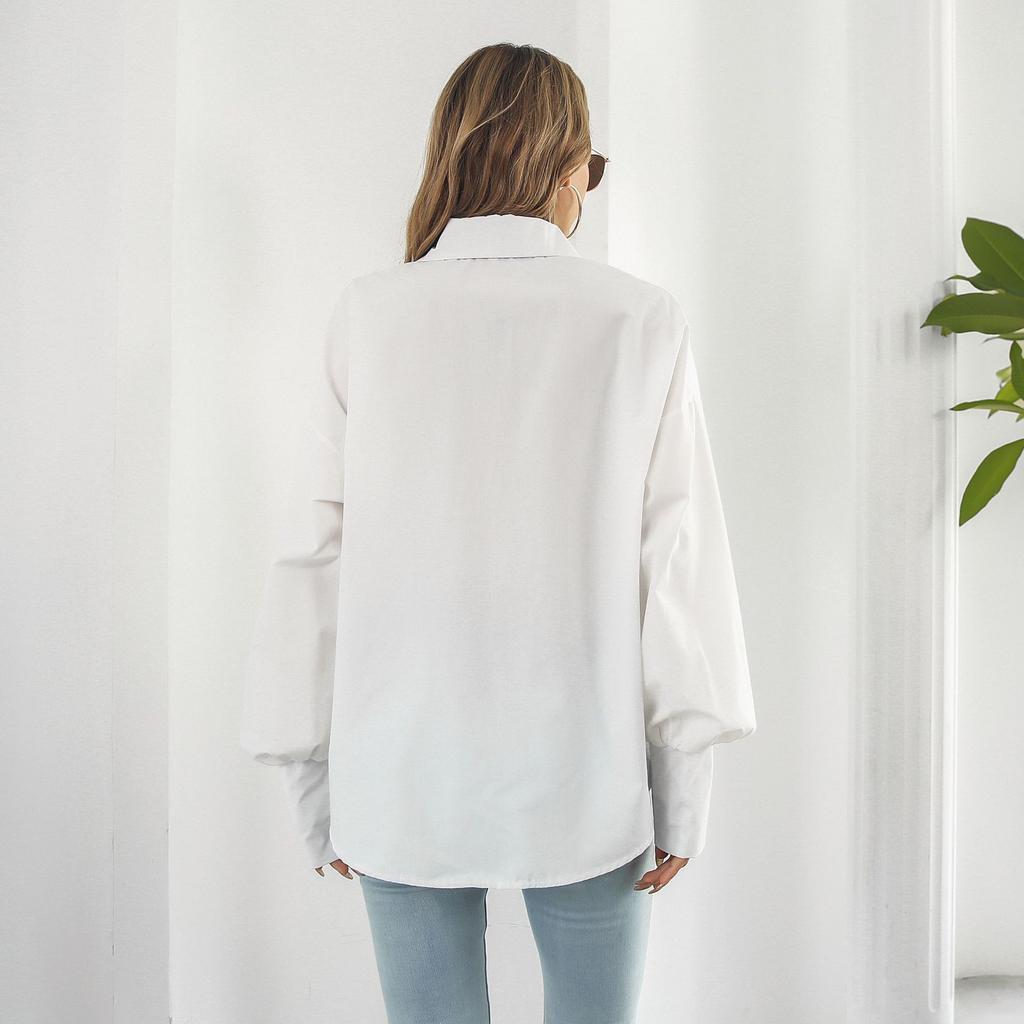 GMXIA Dámská móda Ležérní jednobarevný potisk Halenky a košile POLO s dlouhým rukávem