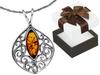 Short Silver Women' Necklace Bird Sparrow with Amber Choker Silver 30cm