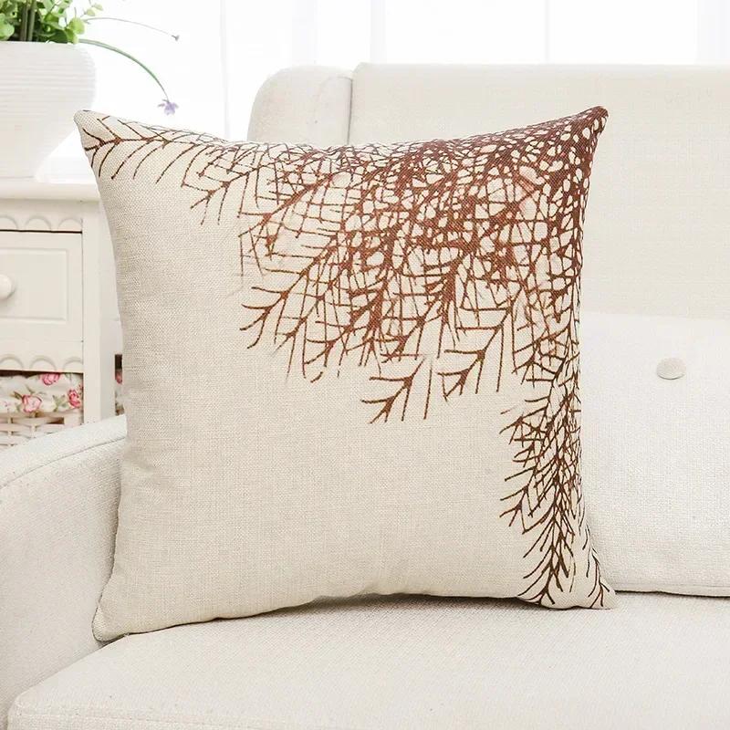 Green Plants and Flowers Cotton and Linen Pillow Customized Linen Car Pillow Sofa Pillow Cover Home Decoration