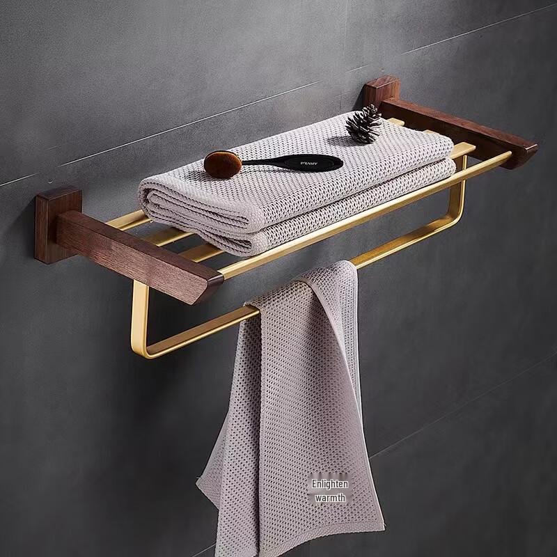 Yipan Black Walnut Style Double-Layer Bathroom Corner Shelf