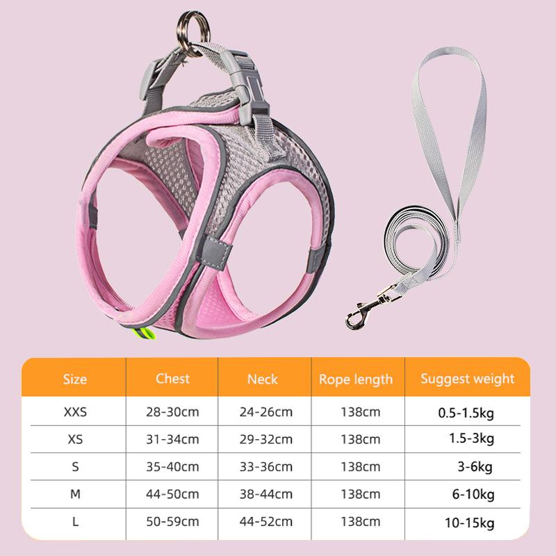 New cat vest-style chest strap dog reflective breathable leash small and medium-sized dog walking leash pet supplies