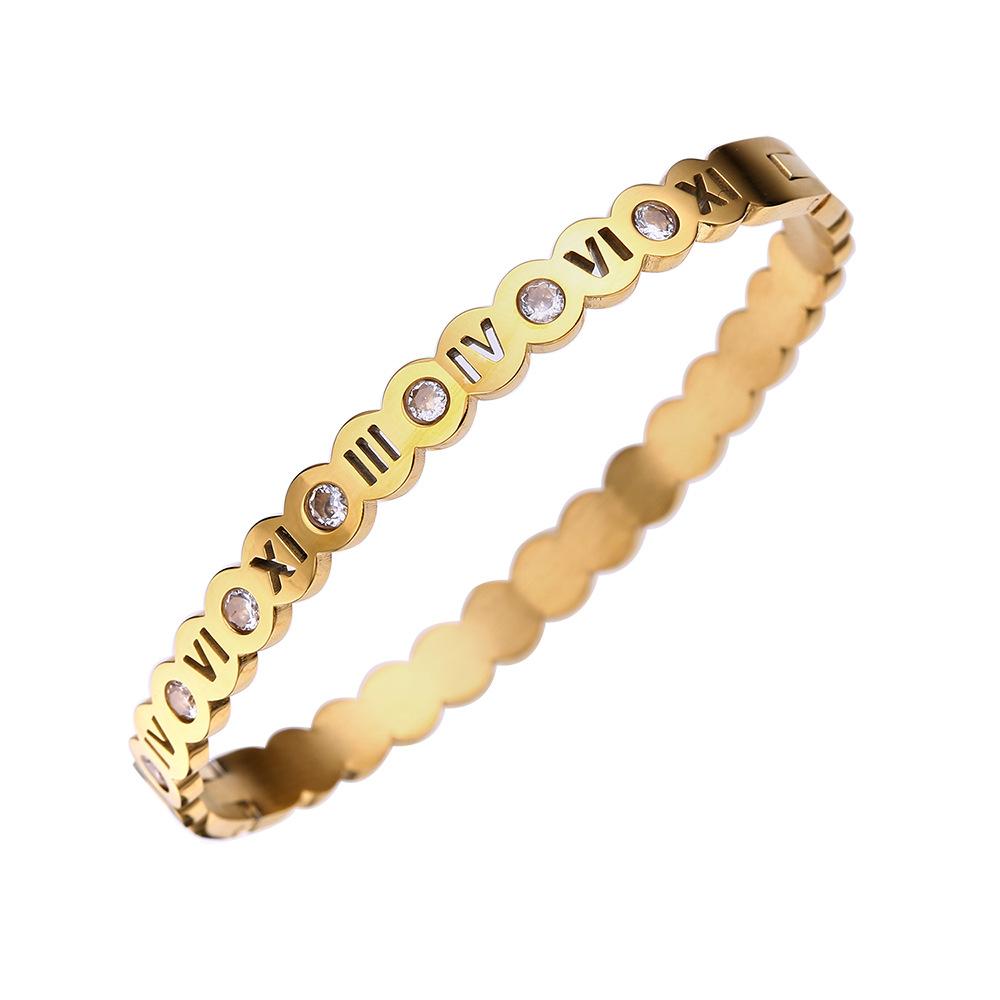 Popular Ladies Hand-dressed Wavy Diamond-inlaided Roman Numeral Bracelet