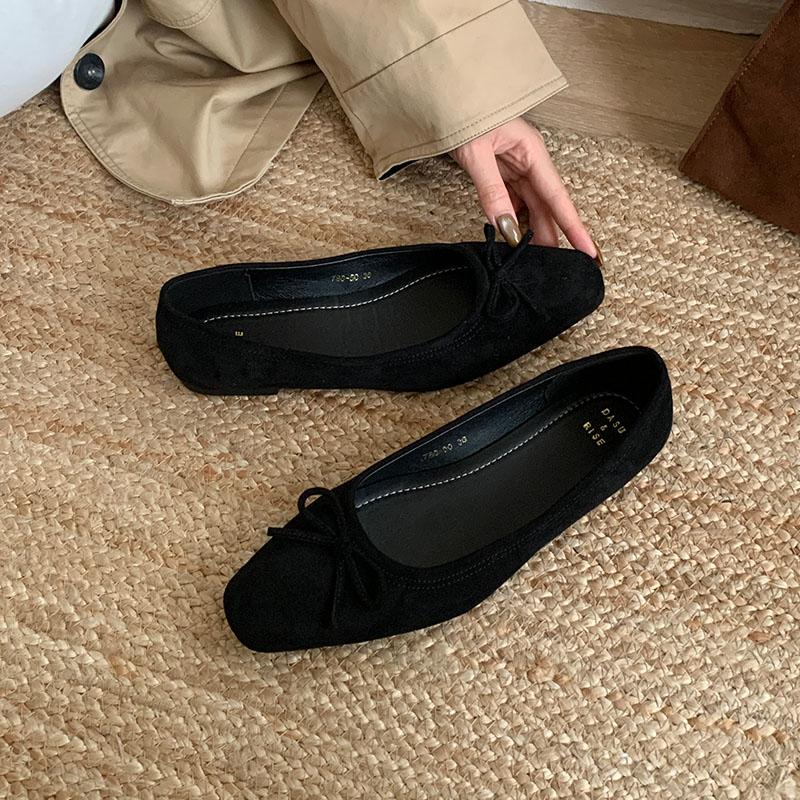 

Fashion Soft Fashion Flock Women Flats Shoes Square Toe Luxury Female Butterfly-Knot Footwear Shallow Ladies Flats Slip On Shoes lady 35 чёрный