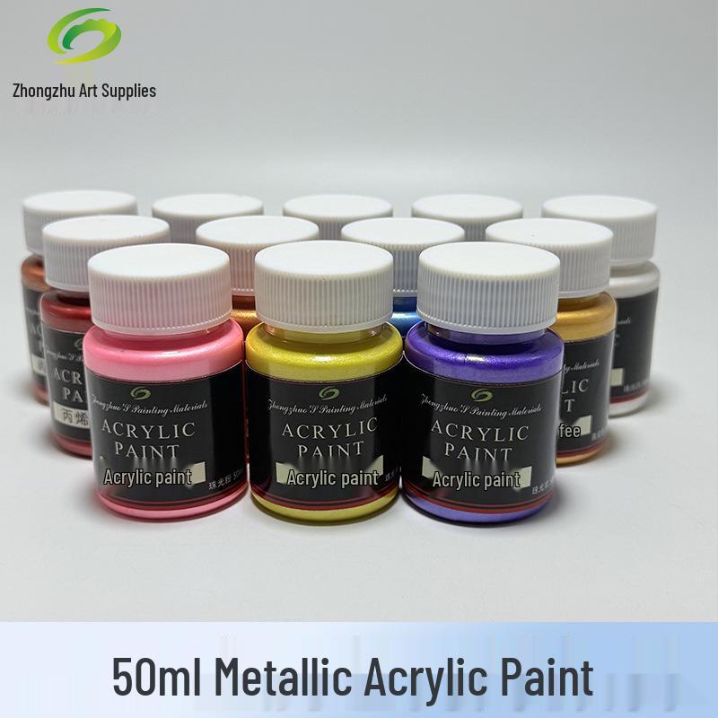 Zhongzhuo Pearlescent Metallic Acrylic Paint Set - 50ml, 12 Colors, EN71 Certified for Wall and Graffiti Art