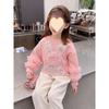 Mädchen Pinkes Fleecegefüttertes Sweatshirt Niedlicher Kaninchenaufdruck Langarm Pullover Top Für Frühling Herbst